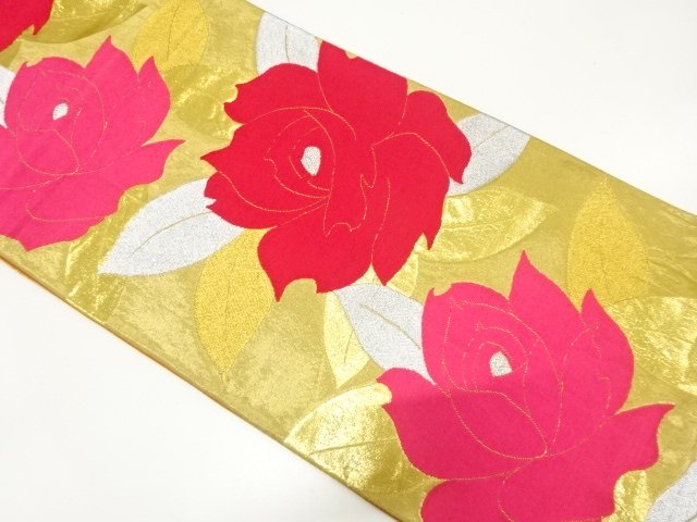 JAPANESE KIMONO / ANTIQUE FUKURO OBI / SILK / WOVEN ROSE
